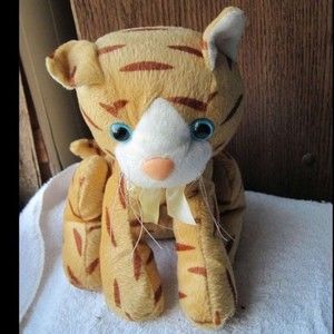Striped Orange Stuffed Beanie Plush Toy Tabby Cat Blue Eyes Kellytoy Kitten Gift